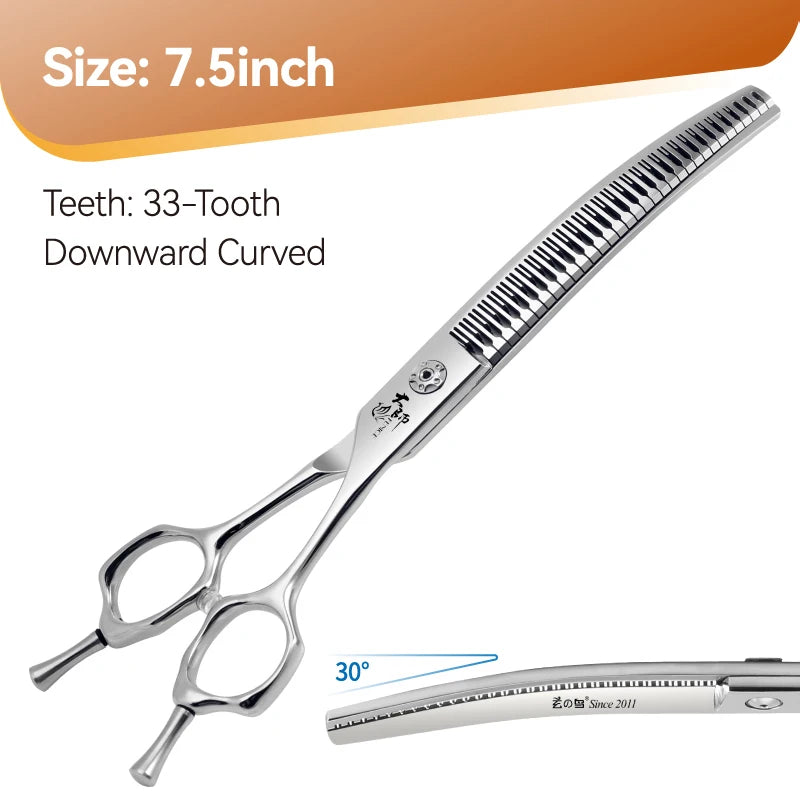 Fenice 7/7.5 Inch Professional Pet Grooming Scissors Curved Chunker Shears with Small Teeth Canine Hairdressing Scissors 70-75%