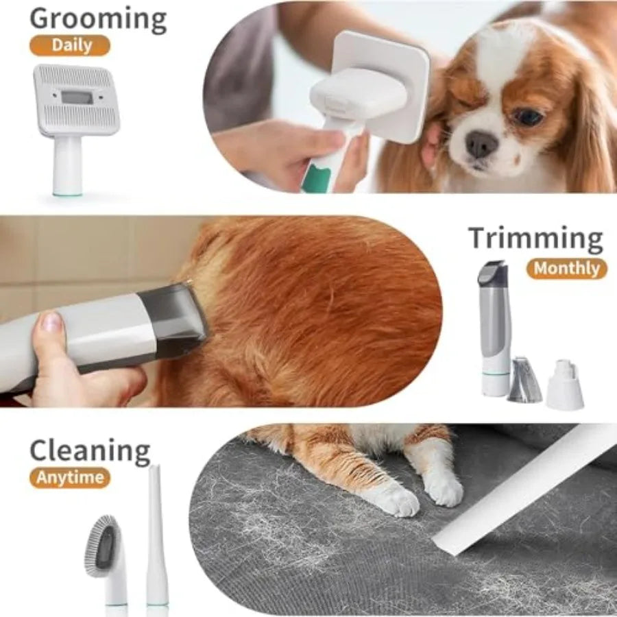 Dog Grooming Kit Pet Grooming Vacuum with Pet Clipper Nail Grinder Dog Hair Vacuum with 6 Pet Grooming Tools for Dogs Cats Shed