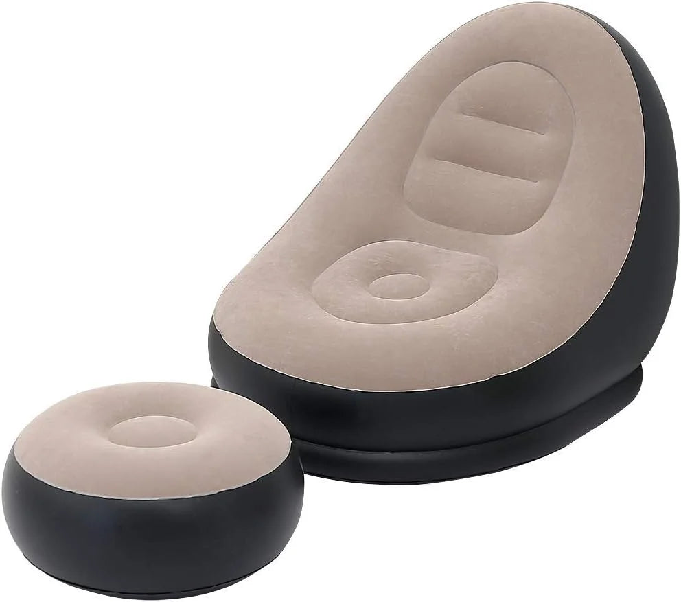 2Pcs Lazy Sofa Inflatable Chair Folding Recliner (Sofa + Footrest) Outdoor Sofa Bed with Footrest Indoor and Outdoor Portable Folding Air Mattress Lunch Break Leisure Chair Set