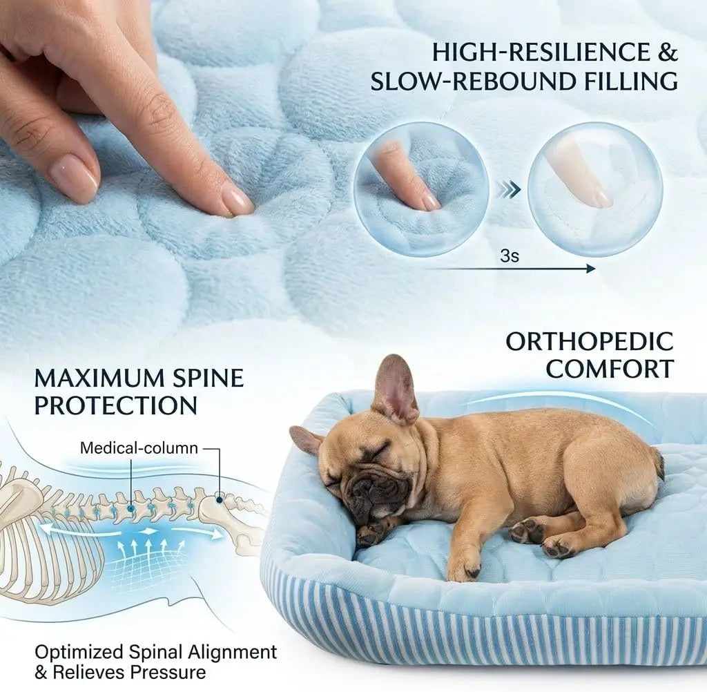 Self-Cooling Dog Bed, Ice Silk Fabric, Washable Summer Mat for Indoor/Outdoor, Blue