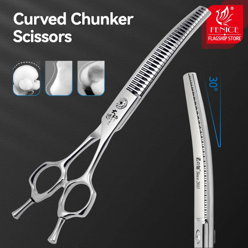 Fenice 7/7.5 Inch Professional Pet Grooming Scissors Curved Chunker Shears with Small Teeth Canine Hairdressing Scissors 70-75%