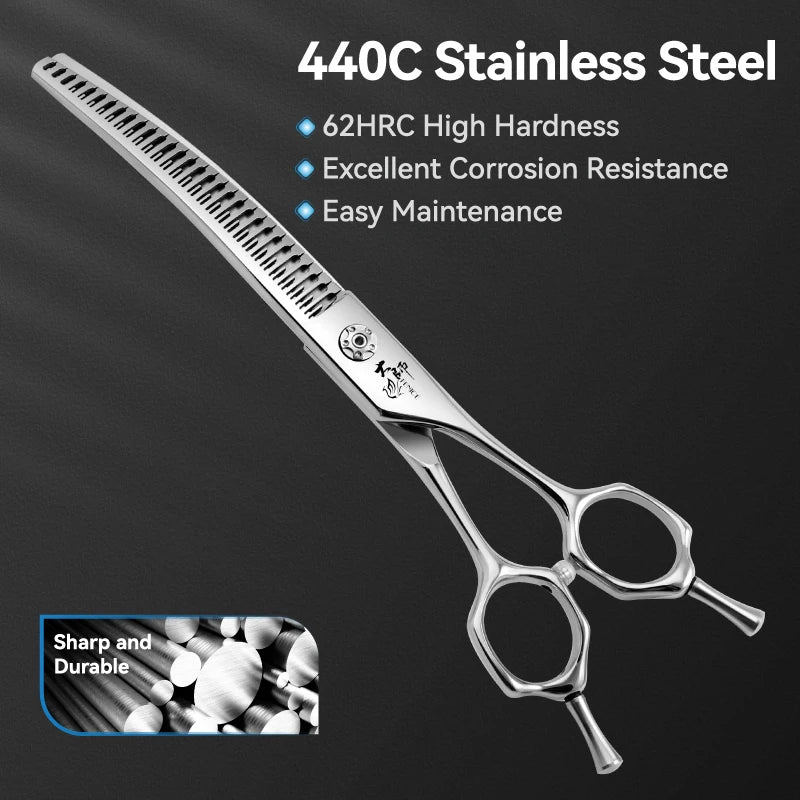 Fenice 7/7.5 Inch Professional Pet Grooming Scissors Curved Chunker Shears with Small Teeth Canine Hairdressing Scissors 70-75%