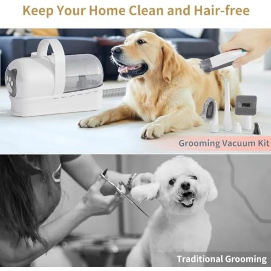 Dog Grooming Kit Pet Grooming Vacuum with Pet Clipper Nail Grinder Dog Hair Vacuum with 6 Pet Grooming Tools for Dogs Cats Shed