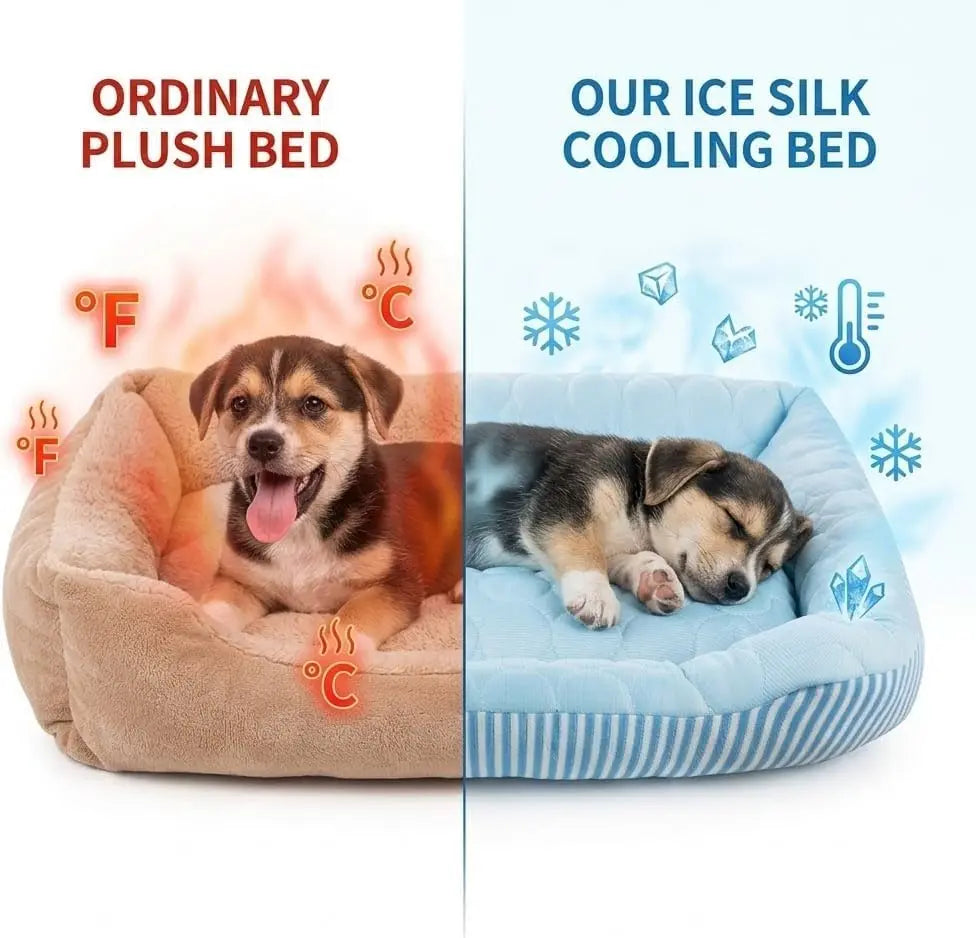 Self-Cooling Dog Bed, Ice Silk Fabric, Washable Summer Mat for Indoor/Outdoor, Blue