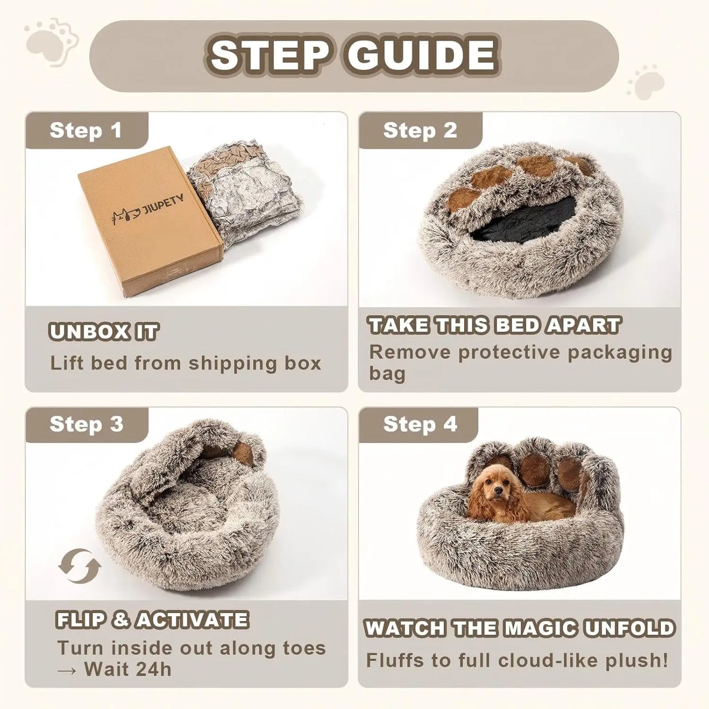 Plush Faux Fur Donut Pet Bed for Dogs & Cats, Machine Washable Non-Slip Bottom, Medium Gray