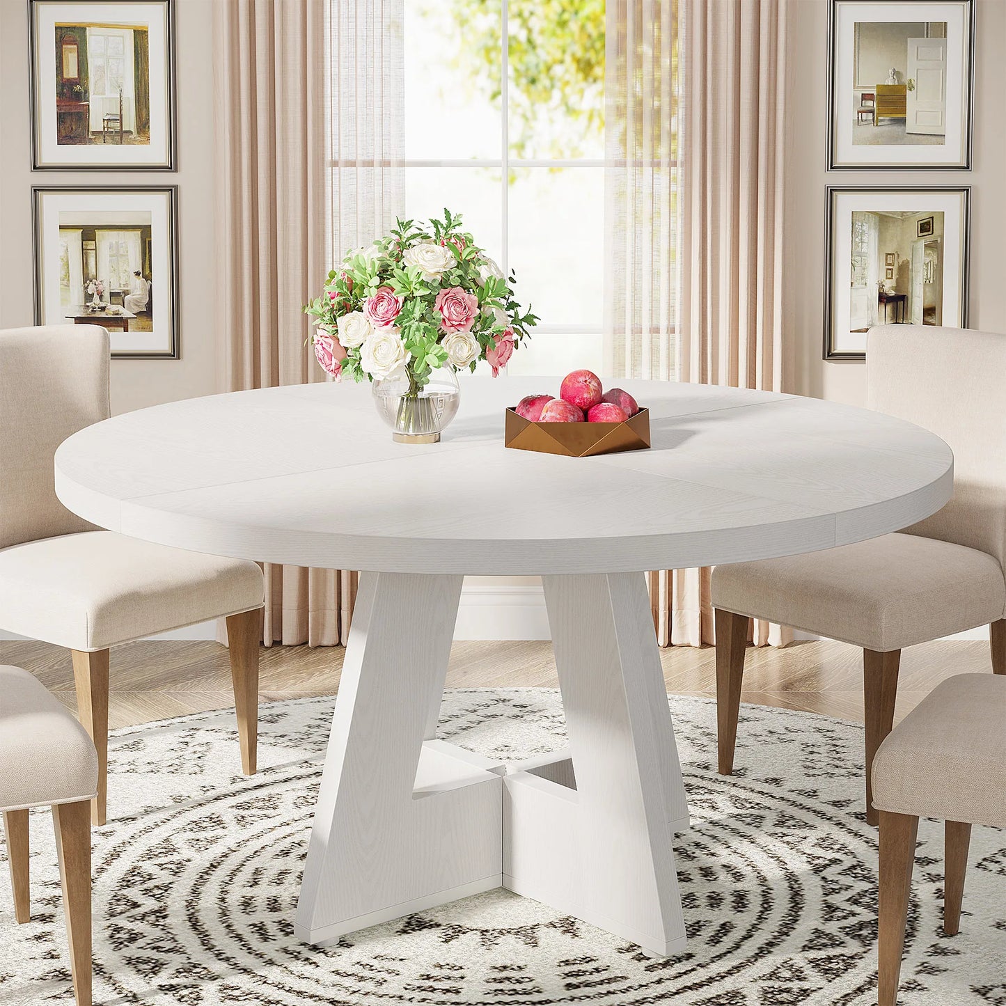 Tribesigns Round Dining Table for 4, 47 Inch Farmhouse Kitchen Table Small Dinner Table Kitchen Dinning Table for Dining Room