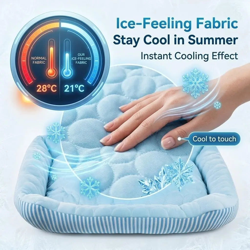 Self-Cooling Dog Bed, Ice Silk Fabric, Washable Summer Mat for Indoor/Outdoor, Blue
