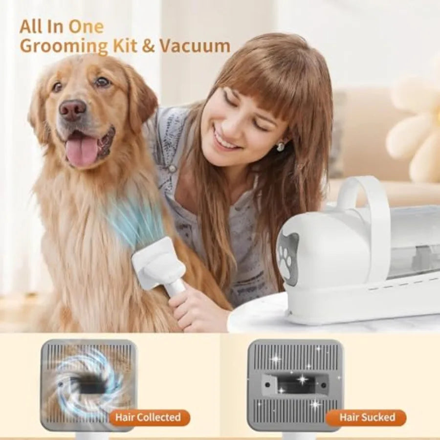 Dog Grooming Kit Pet Grooming Vacuum with Pet Clipper Nail Grinder Dog Hair Vacuum with 6 Pet Grooming Tools for Dogs Cats Shed