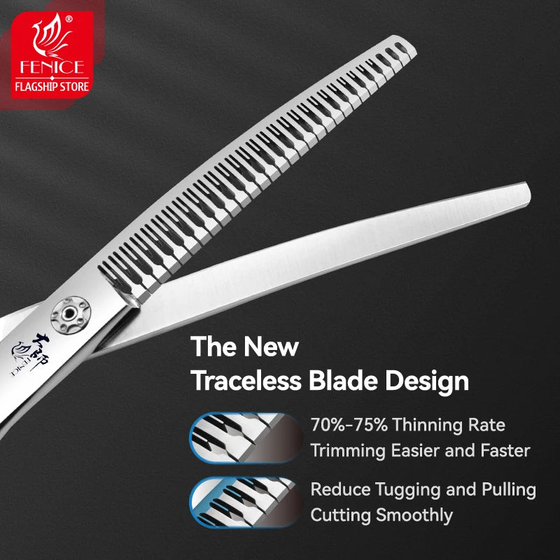 Fenice 7/7.5 Inch Professional Pet Grooming Scissors Curved Chunker Shears with Small Teeth Canine Hairdressing Scissors 70-75%