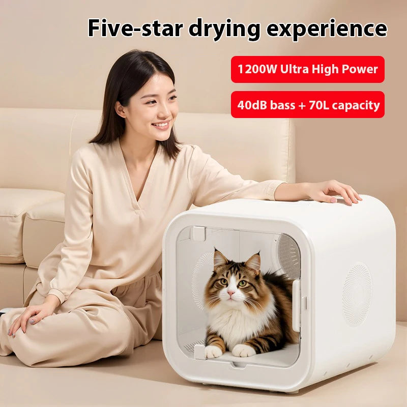 Ultra Quiet Pet Dryer Box, Portable Low Noise Cat Dog Blower Dryer Machine, Large Capacity Pet Grooming Hair Dryer for Home Use