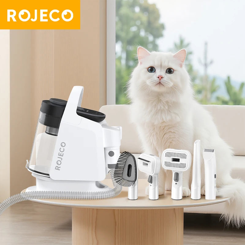 ROJECO Pet Multifunction Grooming Vacuum Kit 5-IN-1 Portable Household Vacuum Cleaner For Pet Cat Dog Hair Vacuum Groomer Kit
