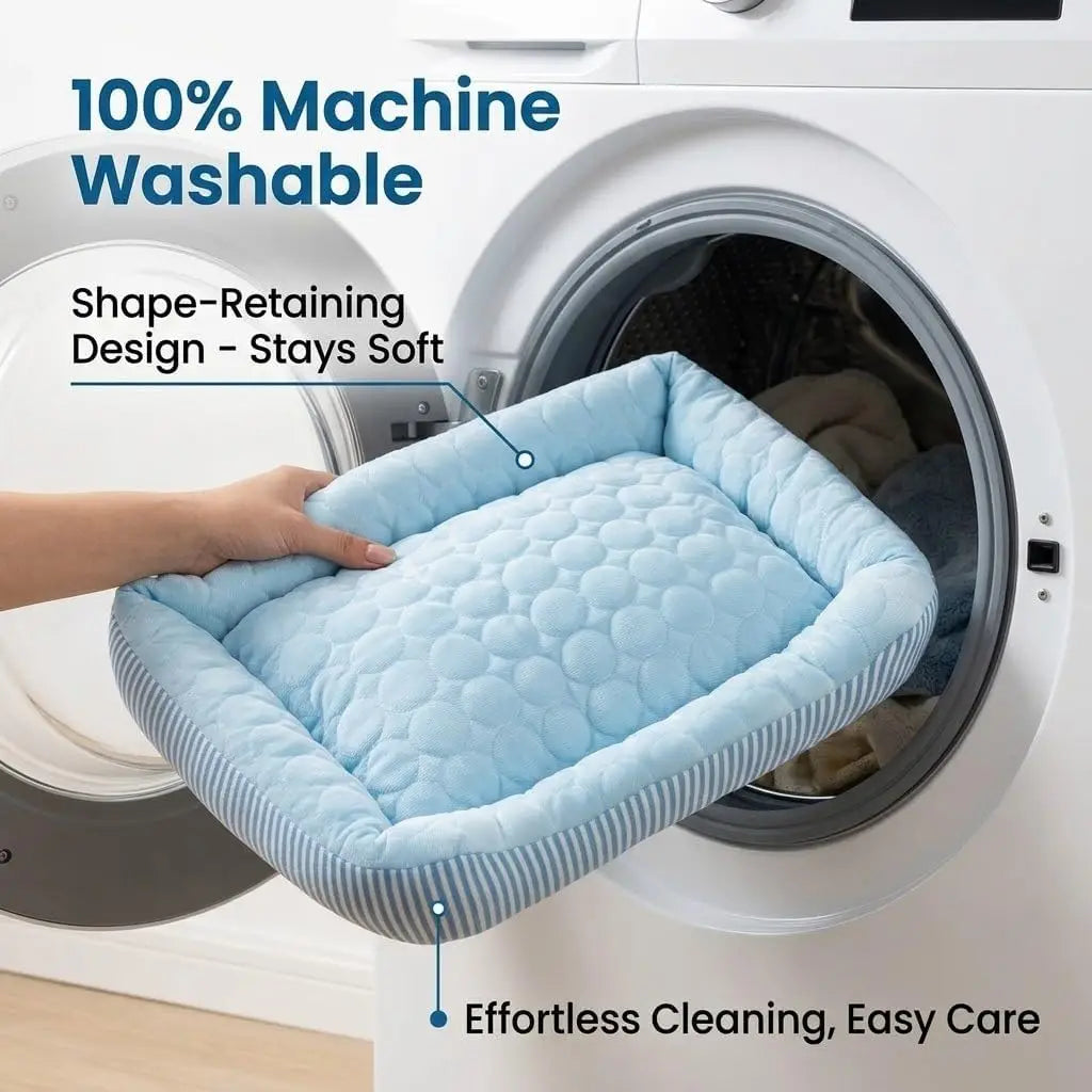 Self-Cooling Dog Bed, Ice Silk Fabric, Washable Summer Mat for Indoor/Outdoor, Blue