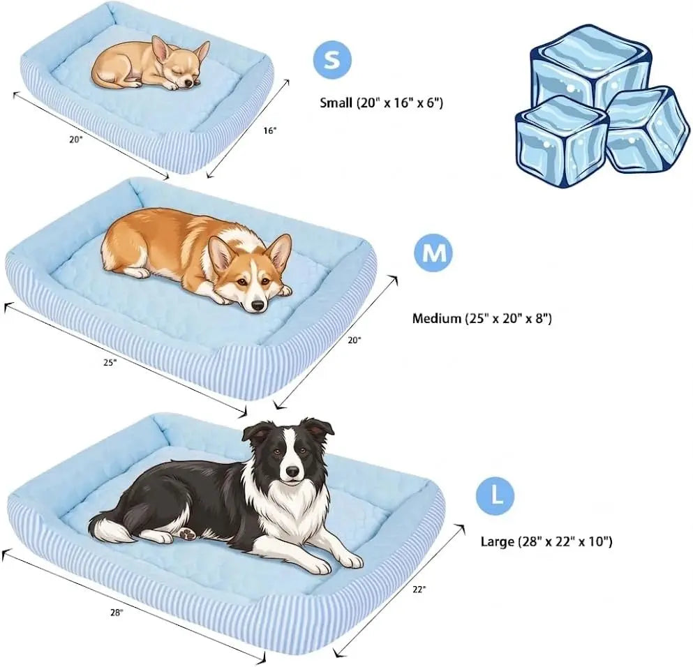 Self-Cooling Dog Bed, Ice Silk Fabric, Washable Summer Mat for Indoor/Outdoor, Blue