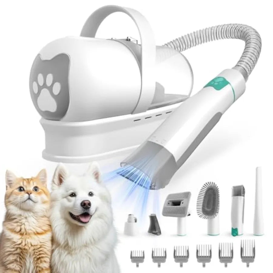Dog Grooming Kit Pet Grooming Vacuum with Pet Clipper Nail Grinder Dog Hair Vacuum with 6 Pet Grooming Tools for Dogs Cats Shed