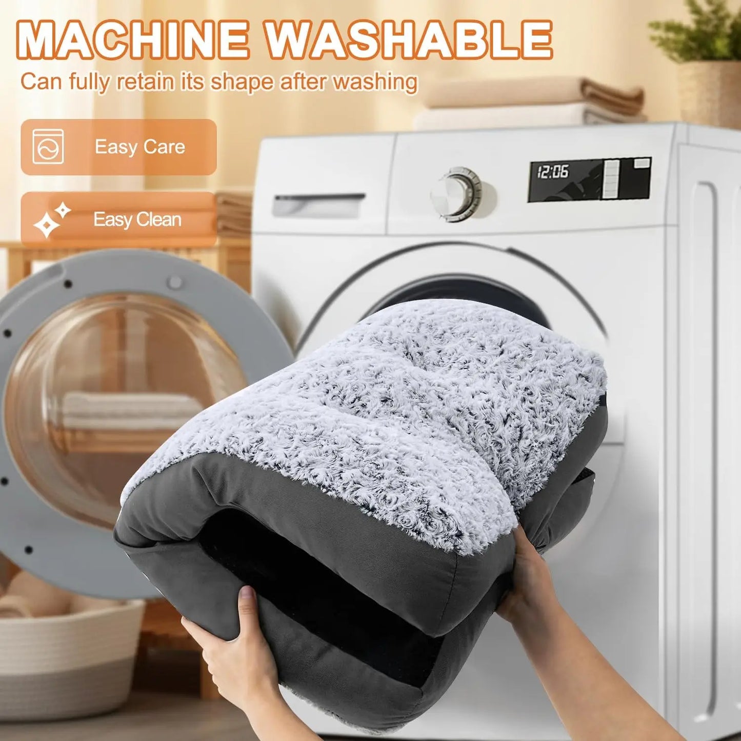 Deluxe Washable Dog Bed for Large Dogs, 35" x 23" Crate Mat, Comfy Fluffy Kennel Pad, Anti-Slip, Grey