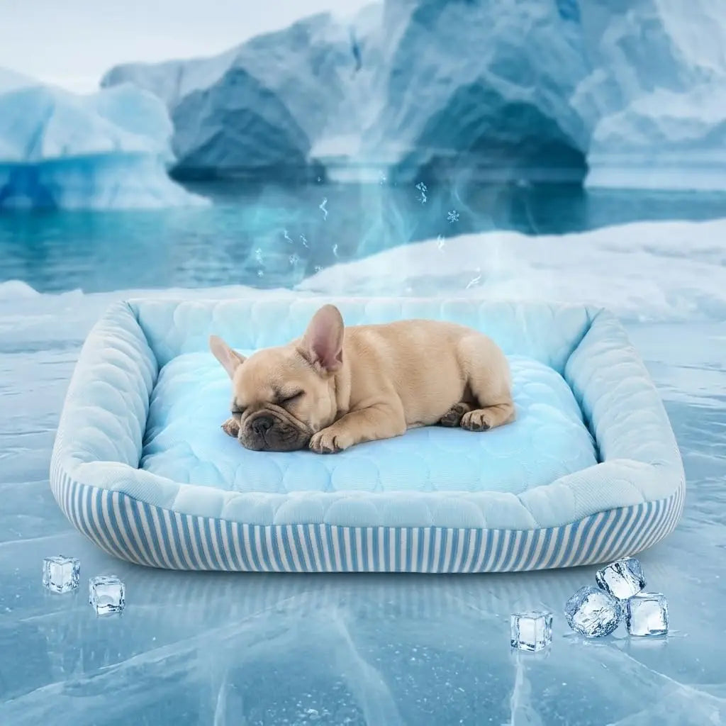 Self-Cooling Dog Bed, Ice Silk Fabric, Washable Summer Mat for Indoor/Outdoor, Blue