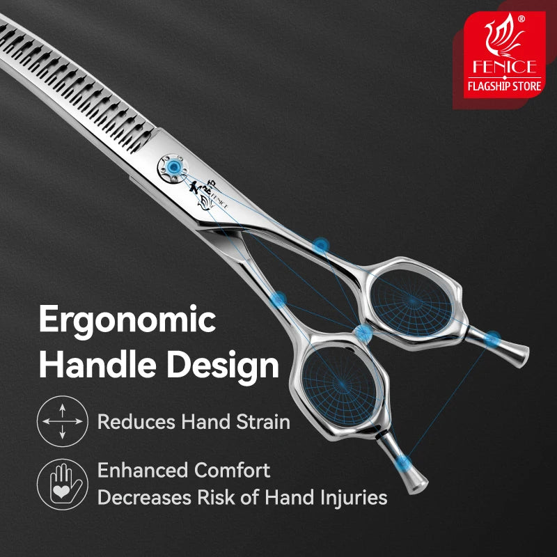 Fenice 7/7.5 Inch Professional Pet Grooming Scissors Curved Chunker Shears with Small Teeth Canine Hairdressing Scissors 70-75%