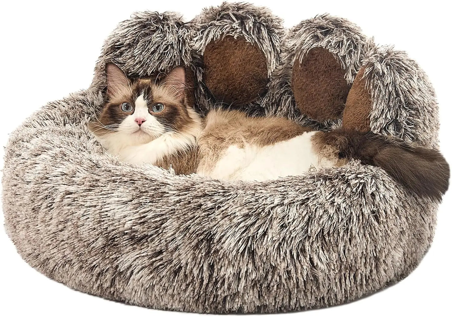 Plush Faux Fur Donut Pet Bed for Dogs & Cats, Machine Washable Non-Slip Bottom, Medium Gray