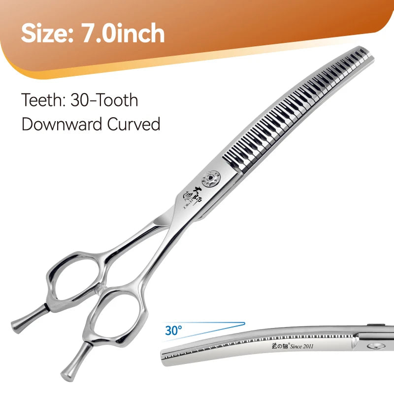 Fenice 7/7.5 Inch Professional Pet Grooming Scissors Curved Chunker Shears with Small Teeth Canine Hairdressing Scissors 70-75%